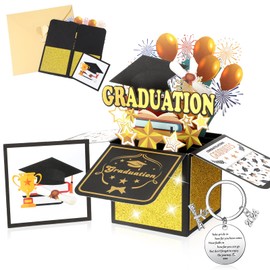 Tenare Pack of 2 Graduation Gifts Graduation Class 2024 Inspirational Graduation Keyring and Graduation Greeting Card, 3D Graduation Congratulations Card for Graduation Bachelor Master Graduation