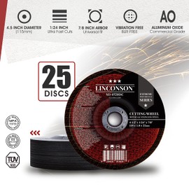 LINCONSON 25 Pack 4.5 Inch Cut Off Wheel for Metal & Stainless Steel Used On Angle Grinder 4.5”x1/24”x7/8" Depressed Center Disc (SD 4520DC)