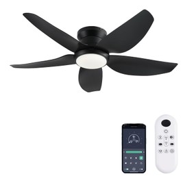 GJeg Ceiling Fans with Lights, 43 Inch Low Profile Ceiling Fan with Light and Remote/App Control, Flush Mount, Reversible DC Motor, 3CCT, Dimmable, Noiseless, Black Ceiling Fan for Indoor/Outdoor Use
