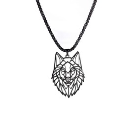 Amaxer Wolf Head Geometric Cut Out Necklace 23", Stainless Steel