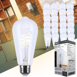 Satco S11520 LED Bulb, ST19, 6W (40W Eq), 2700K Warm White, Flex Gray Coil Filament, Medium Base E26, Dimmable, 500 Lumens, Clear Glass, Vintage Style, 120V, Enclosed Fixture Rated (24 Pack)