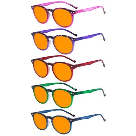 Eyekepper 5 Pack Fashionable Blue Light Filter Glasses Women - Anti Digital Glare Oval Round Computer Reading Glasses Orange Tinted +1.00
