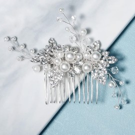 Bridal Pearls Hair Comb Handmade Wedding Bridal Jewellery Silver Beads Hair Clip for Women