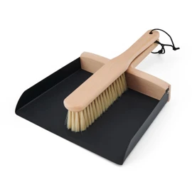 Copco Hand Brush and Dustpan Set - Wooden Beechwood Handle Broom and Dust Pan with Soft Bristles, Leather Loop Hanging Storage, Iron Dustpan, Kitchen and Home Cleaning Essentials