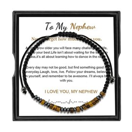 Morse Code Bracelet-To My Nephew, I Love You Morse Code Bracelet, Inspirational Gifts Birthday Gift for Nephew (Tiger eye stone, To My Nephew)