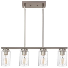 TODOLUZ 4-Lights Kitchen Island Pendant Light Fixture with Seeded Glass Shade, Brushed Nickel Hanging Ceiling Lighting for Farmhouse Dining Room