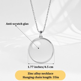 COYUN 1 x Monocle Magnifying Glass, Necklace Magnifier, 5 x Metal Magnifying Glass, Hanging Magnifier with Chain Pendant Lens Silver Magnifying Glass Mini Necklace Magnifying Glass Lens for Reading