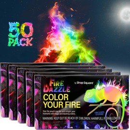 Fire Dazzle Fire Color Changing Packets for Fire Pit - 50 Pack Color Packets, Flame Changer for Fire Pit and Campfires - Camping Games Accessories for Kids and Adults