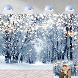 Winter Scene Backdrop for Photography 8x6FT Glitter White Snow Forest Wonderland Landscape Background for Family Christmas Party Decoration Xmas Holiday Portrait Photo Studio Props