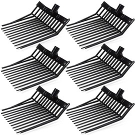 Lasnten 6 Pack Manure Fork Replacement Heads 12 Tines Heavy Duty Pitchfork Heads with Screws & Nuts Durable Horse Manure Rake for Picking up Grass Hay Animal Waste(Black)