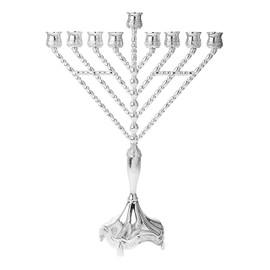 Oil Menorah Silver Plated Chabad Rambam Fits Standard Chanukah Oil Cups and Large Candles