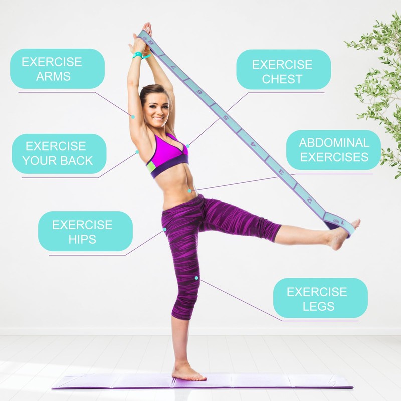 Abeillo Stretching Strap with Loops, Elastic Yoga Straps for Stretching