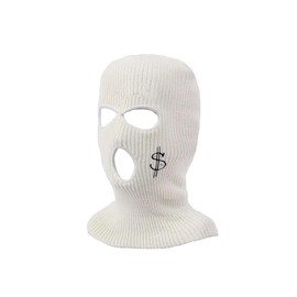 Ski Mask 3 Hole Warm Knit Balaclava Winter Full Face Mask Cover Men Women Embroidery Balaclava for Outdoor Sports (US, Alpha, One Size, White)