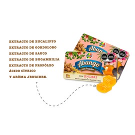 Abango candies with propolis and ginger (12 trays of 8 candies each 29.6 g) Caramelos Abango sabor Jengibre formula abango con con propoleo y miel (caja con 12 carteras de 8 dulces c/u) Cough Drops