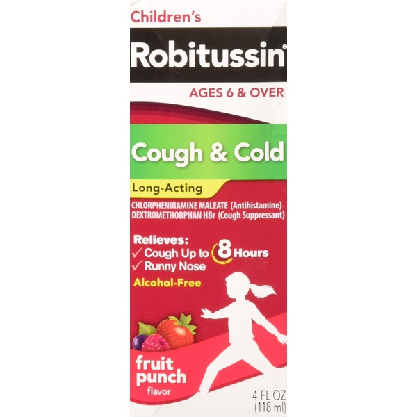 Robitussin Children's Cough & Cold Long-Acting Liquid Fruit Punch 4 oz (Pack of 2)