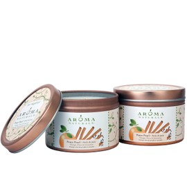 Aroma Naturals Tin Candle with Orange Clove and Cinnamon Essential Oil Natural Soy Scented, Peace Pearl, 2 Count