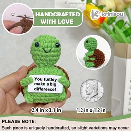 Krinisou Positive Crochet Animals Turtle Gifts, Emotional Mini Tortoise Sea Turtle Decor with Support Message, Small Encouragement Inspirational Motivational Cheer Up Gifts for Women