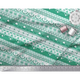 Soimoi Green Velvet Fabric Square & Semi Mandala Ethnic Printed Fabric 1 Yard 58 Inch Wide