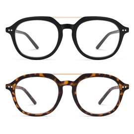 AMOMOMA 2 Pack Retro Aviator Square Reading Glasses for Women Men,Classic Blue Light Computer Womens Readers AM6161 C1+C4 1.5