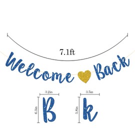 Welcome Back Banner, Home Theme Party, Back to School, Happy Retirement Party Decorations (Blue Glitter)