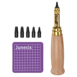 HARFINGTON Adjustable Screw Hole Punch 6 Tip Sizes 1.5mm 2.5mm 3mm 3.5mm 4mm 2mm High Carbon Steel Punch Automatic Belt Punch with Cutting Mat for Sewing Leather Watch Straps, Wood Color