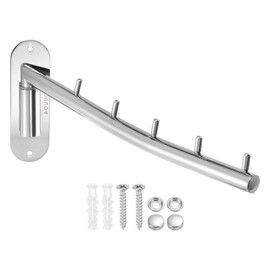 uxcell 1 Pcs 11.22x1.5 Inch Wall Mount Clothes Hanger, Foldable Clothes Drying Rack, Laundry Hanger Dryer Rack Coat Hook for Bedroom Bathroom Wardrobe, Silver