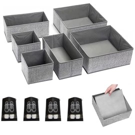 6 Unidades Organizador de Cajones para Ropa  4Pcs Bolsas de Zapatos - Con Placa Inferior Cómoda, Organizador de Cajones de Tela                       
