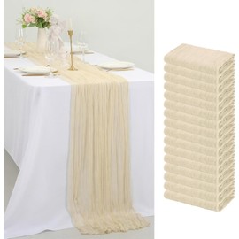 16 Pack Cream Cheesecloth Table Runner 20 x 120 inch Rustic Gauze Table Runner 10FT Sheer Boho Fabric Cheese Cloth Table Runner for Wedding Party Baby Bridal Shower
