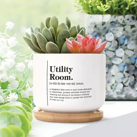 DecStic Utility Room Definition Ceramic Planter Bible Verse Planters for Outdoor Plants with Drainage Holes and Saucers Pot for Home Desktop Office Windowsill