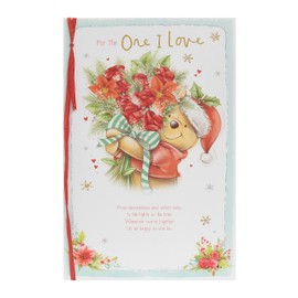 Winnie The Pooh For The One I Love Floral Christmas Card Xmas Greeting Cards