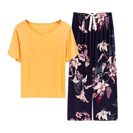 Women's V Neck Printed Pajama Set, Soft Comfortable Sleepwear Wear for Spring Summer Autumn Home Relaxation, Satin Pyjamas For Women, Pj Shorts Set, Ladies Comfort Lounge Wear Nightwear