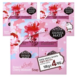 Shower Mate Face Wash Soap Lovely Rose & Cherry Blossom, 100g, 12 pieces / 샤워메이트 세안 비누 러블리 로즈 앤 체리 블로섬, 100g, 12개입