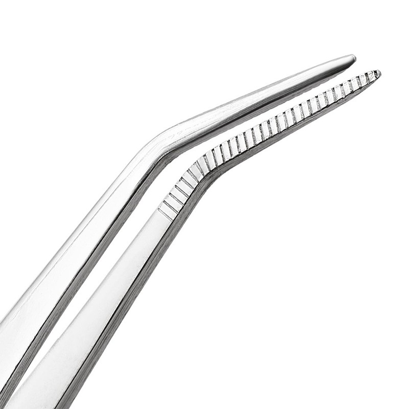 sourcingmap 6.9-Inch Stainless Steel Tweezers with Curved Pointed Serrated Tip