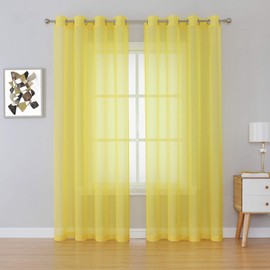 KEQIAOSUOCAI Vibrant Yellow 84 inch Length Sheer Voile Window Treatment Grommet Top Curtain Panels for Bedroom and Living Room (54 x 84 inches Long, Set of 2)
