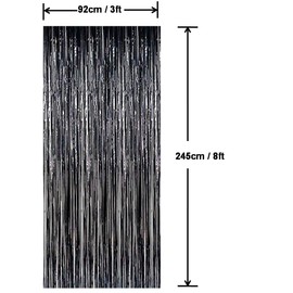 AILEXI 3 Pack 3ft*8ft Metallic Tinsel Curtains Foil Fringe Shimmer Streamers Curtain Door Window Decoration for Party Supplies - Black
