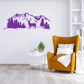 Deer Decal-Mountains Deer Snow Animal Winter-Wall Decal Sticker-Forest Trees-Living Room Nersury Club Wall Decor Decals-Removable Stickers-BxSxK00-34-37-25x70 in