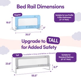 ComfyBumpy 1-Pack Bed Rail for Toddlers 35.5" L x 19.5" H | Toddler Bed Rails for Twin, Full & Toddler Bed Size | Swing Down Bed Rail Guard | Baby Bed Side Rail for Kids | Blue