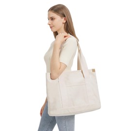 Women's Medium Handbag Canvas Satchel Tote Bag Shoulder Bag Shopper for Books Everyday Work, Beige L
