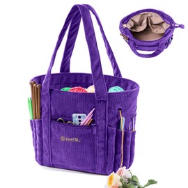 MYBAGZING Crochet Bag and Tote - Corduroy Yarn Bag - Yarn Holder for Crocheting - Crochet Storage Bag for Crochet Hooks, Crochet Accessories, Knitting Bag for Crochet Lovers, Mother's Day Gift