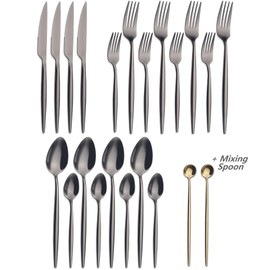 CHAAMFORGE 20 Piece Luxury Silverware Set for 4 Black Mirror-Polished 18/10 Stainless Steel Heavy Flatware Set Modern Cutlery Set Knife/Fork/Spoon with Gifts for Home & Restaurant