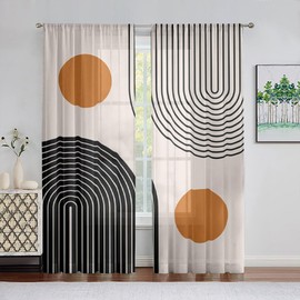 Siwacline Semi Sheer Mid Century Modern Curtains Abstract Geometric Balance Shapes Rainbow Sun Circles Boho Light Filtering Rod Pocket Curtains for Bedroom Living Room(52" W x 96" L, 2 Panels)