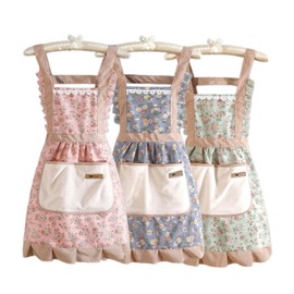 3 Pieces Aprons for Women with Pockets, Floral Kitchen Cooking Aprons,Waterproof Resistant Cotton Apron with Adjustable Strap and Front Pocket for Kids Kitchen,Cooking,Painting,Baking,Server,Barber