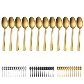 Bestdin Soup Spoons, Set of 12, Spoon Set 20.5 cm (8.07 inches), Tablespoon, Soup Spoon, Cutlery Set for Home/Party/Restaurants Cafeterias, Dishwasher Safe, Matte Gold