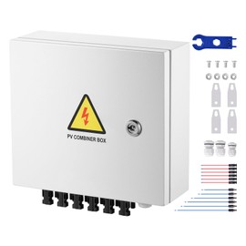 Happybuy PV Combiner Box, 6 String, Solar Combiner Box with 15A Rated Current Fuse 125A Circuit Breaker Lightning Arrester and Solar Connector, Steel Case for On/Off Grid Solar Panel System, IP65