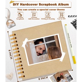 EJBLFE DIY Scrapbook Album, Hardcover Kraft 8x8 inch 40 Pages Scrap Book Photo Album with Metallic Pen for Family Memory Book, Wedding Anniversary, Tickets Etc