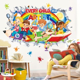 decalmile 3D Rainbow Inspirational Quotes Wall Decals Every Child is an Artist Pencil Splatter Wall Stickers Kids Playroom School Library Classroom Wall Decor
