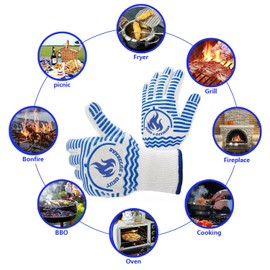 Oven Gloves Heat Resistant, Xndryan 482℉ BBQ Gloves Extreme Heat Resistant Gloves Hand Protection Grilling Gloves Oven Mitts Kitchen Gloves for Cooking, Baking, Pizza Pan - Blue