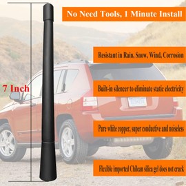 RooFox 7 Inch Flexible Rubber Antenna Replacement for Jeep Compass (2007-2017), Antenna Mast for Jeep Compass 2007 2008 2009 2010 2011 2012 2013 2014 2015 2016 2017, Black