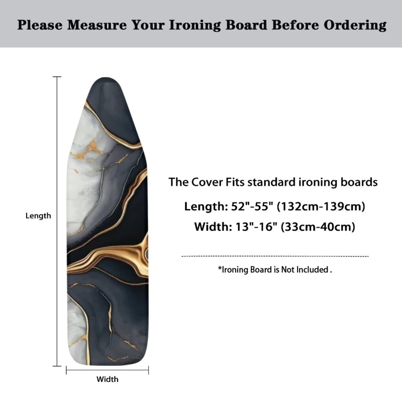 KUIFORTI Black Gold Marble Ironing Board Cover Standard Size Iron