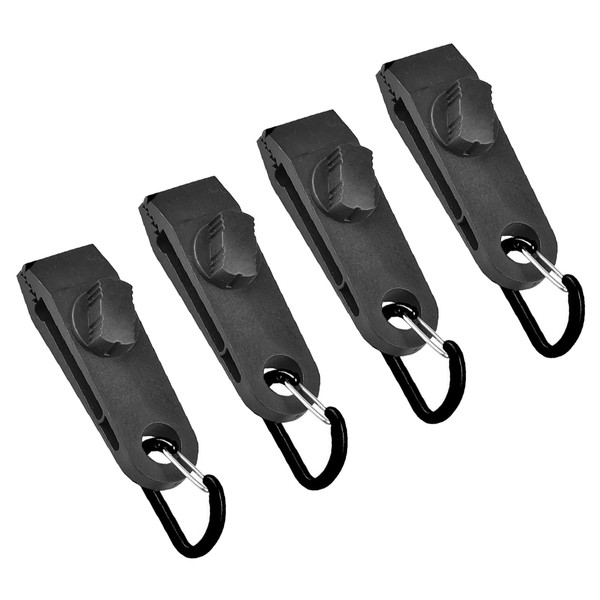 Samcos Tent Clip, D-Ring, Locking Carabiner, Set of 4, Black,